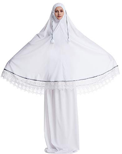 HJFYIZYNN Muslimisches Damen-Kleid aus Burqa-Kleid, zweiteiliger Anzug, ethnische Dame, Ramadan, Eid, Hijab, Abaya, Anzug, Weiss/opulenter Garten, Einheitsgröße