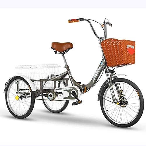 AMZOPDGS Senioren/Erwachsene Dreiräder Faltbare 20 Zoll 3-Rad-Fahrräder Cruise Bike Single Speed Dreirad-Fahrräder Stoßdämpfer-Gabel mit Einkaufskorb