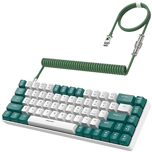 YINDIAO T8 60% Gaming-Tastatur,68 Tasten,Kompakte,Kabelgebundene,Mechanische Mini-Tastatur mit 18 Chroma-RGB-Hintergrundbeleuchtung,Blauer Schalter,USB-C-Spiraltastaturkabel,für PC,PS4-Grün