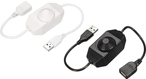 sourcing map LED Strip Dimmer Switch 5V DC USB Female to Male Extension Cord with Rotary Switch Controller for LED Strips Lights, Black White Pack of 2