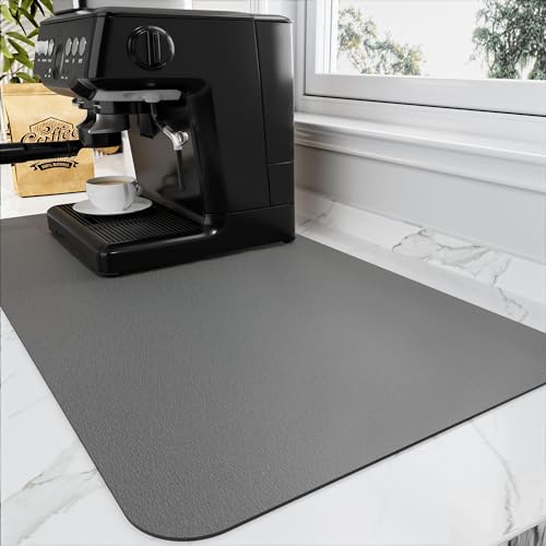 HotLive Kaffematta – kaffebarmatta för bänkskivor | kaffebartillbehör passar under kaffebryggare, espressomaskin, absorberande droppmatta med gummibaksida för köksbänkar | 40,6 x 61 cm