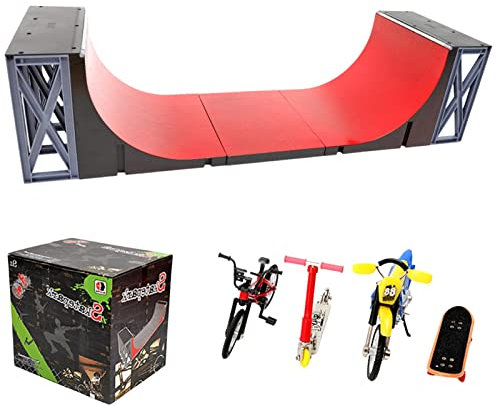 PW TOOLS Finger Skate Park Ultimate Half Pipe Rampen Set, Finger Skateboard Rampen Sets mit Skateboard, Fahrrad, Roller, Motorrad, Kit für Finger Skateboard