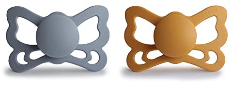FRIGG Butterfly Silikon Schnuller | Anatomischer Sauger 2er Packung | BPA-frei | Hergestellt in Dänemark | Great Gray/Honey Gold (Größe 2 (6-18 Monate))