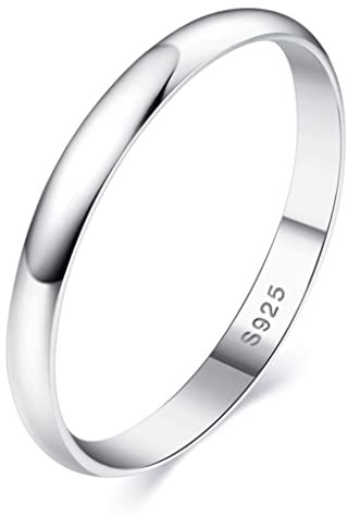 Krfy Ring Silber 925 Damen Männer 18 Karat Weißgold überzogen Plain Daumen Finger Stapelbare Aussage Kuppelringe Hochglanz Verlobung Ewigkeit Ehering Ring für Frauen