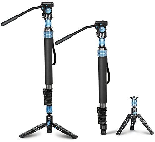 SIRUI P-424FS Camera Monopod for Photography, 168cm Carbon Fibre Camera Monopod with Removable Tripod Stand Base, with VA-5 Fluid Head for DSLR, Video Camcorder, Max Load 12kg