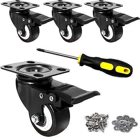 YUCONECT Rollen Schwerlast bis 300kg mit Schrauber, Schrauben und Scheiben - Schwerlastrollen mit Bremse - 4 Rollen mit Bremse - Möbelrollen Schwerlast - Lenkrollen 50mm - Industrierollen mit Platte