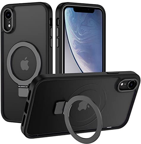 XTCASE Cover Magnetica per iPhone XR Compatibile con MagSafe, Custodia Opaco Traslucido con Supporto ad anello, Ultra Sottile Hard PC Anti-Graffio e TPU Bumper Antiurto Case, Nero