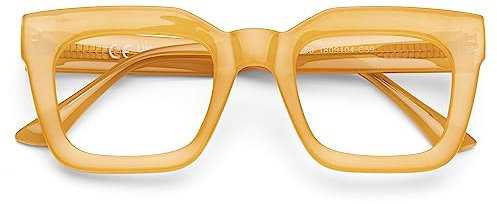 DOOViC Blaulichtfilter Computerbrille Lesebrille 1.5 Gelb Eckig Dicker Rahmen Lesehilfe Brille mit Stärke
