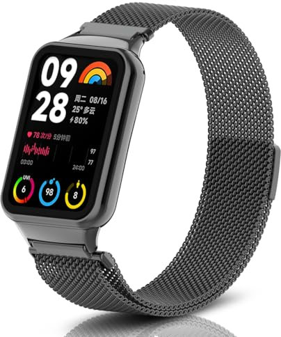 PaceBid Armband für Xiaomi Smart Band 8 Pro/9 Pro/Redmi Watch 5/Watch 4, Metall Gewebte Edelstahl Magnetisch Ersatzband Klassisches Verstellbarer Uhrenarmband für Xiaomi Mi Band 9 Pro - Schwarz
