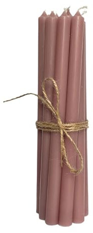 12er Pack dünne Stabkerzen H:20 cm Ø:1,3 cm div. Farben Brenndauer 2,5 Stunden Kerze Advent Weihnachten, Farbe:Altrosa