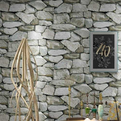 Stein Tapete 3D Stereo Steinoptik Tapete PVC Retro Moderne Wanddeko Wallpaper Wandtapete Steinwand Panel Fototapete Dekoration Study Zimmer Wohnzimmer Restaurant Cafe Deko (Grau)