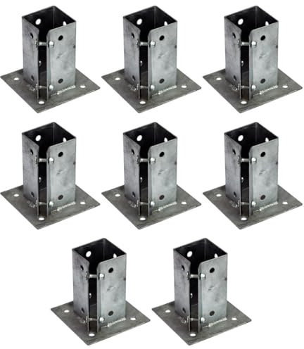 8 x Fence Post Holder 75mm posts Support Bolt Down Shoe Anchor Clamp Grip Galvanised for 75mm x 75mm posts (3) Eliza Tinsley Swiftpost, Pack of 8