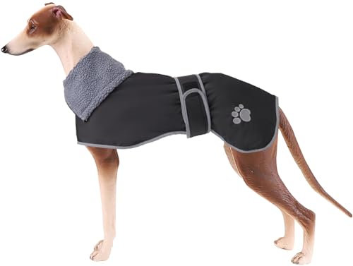 Geyecete Hunde Wintermäntel fur Windhund,Hundejacken mit plüschfutter,Wasserdichter Regenmantel Winddicht, Outdoor-Hundebekleidung mit Sicheren Reflexstreifen,fur mittel und große Hunde-Schwarz-S