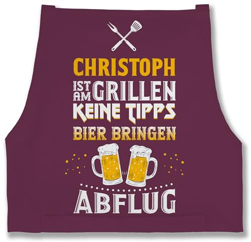 Schürze - Grillschürze Herren Männer - Name ist am grillen Keine Tipps Bier bringen Abflug I Witzig Grillen Geschenk - 85x69 - Aubergine - grill grillzubehör personalisierte männerschürzen