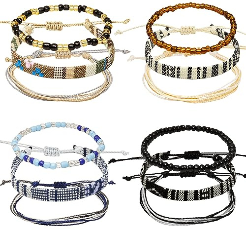 12pcs Surfer Beach Bracelet Set Men and Women, Bracelets For Men, Handmade Boho Bracelets Jewelry Wrap Bracelets Adjustable, Men'S And Women'S Anklet, String Rope Ankle Bracelet Christmas Gift