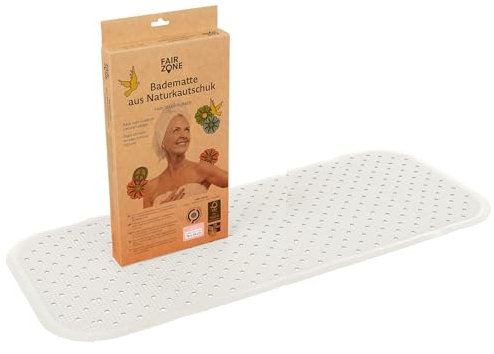 FAIR ZONE XL Badewannenmatte rutschfest 96x34 cm Antirutschmatte Badewanne Plastikfrei FSC Naturkautschuk 100% BPA+PVC frei Wanneneinlage in Perlweiß Weiß