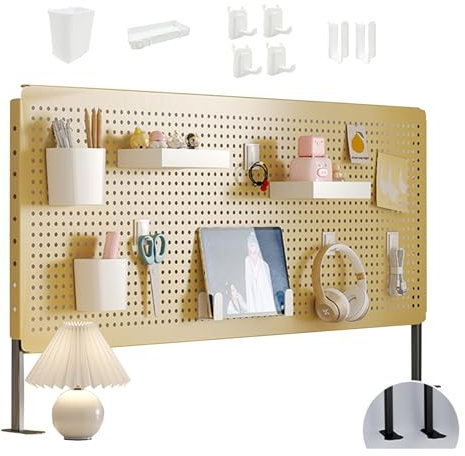 XRRJFYH Lochplatte Schreibtisch, Pegboard Metall Mit Höhenverstellbarer Basis, Kleiner Stecktafel Organizer für Arbeitszimmer, Büro, Schlafzimmer, Küche (Color : Yellow, Size : 80x40cm/31x16in)
