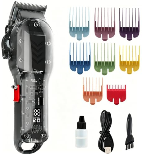 Tuanchuanrp Tagliacapelli professionale da uomo, kit da barbiere senza fili per taglio e toelettatura, set di tagliacapelli per barbiere con display a LED, 8 pettini conici sfumati (nero)