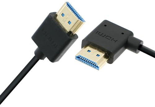 Uonecn 8K HDMI 2.1 Cable for Atomos Ninja V, 48Gbps Ultra High Speed Thin HDMI Cord, Straight to Left Angle Short HDMI Cable for Sony A7iv, Z-CAM F6, Red Dolby Atmos, TV, Laptop 10 Inch | 25 cm