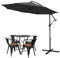 Tubiaz Parasol déporté à manivelle -350 cm - Avec support - Protection UV - Imperméable Pour balcon jardin terrasse -gris
