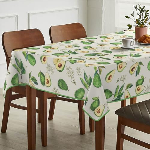 Tischdecke Stoff abwaschbar Tischtuch Tafeldecke pflegeleicht Lotuseffekt schmutz- & wasserabweisend für Indoor Outdoor Tischdecke 160x140cm mit Saum (Eingefasst) Avocado