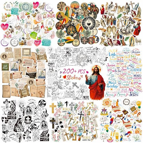 200+PCS Bibel-Sticker, Bunte Wasser-/Reißfeste Vinyl Christliche Sticker, Rückstandsfrei Entfernbar für Laptop, Skateboard, Koffer, Computer, Telefon, Planner, VSCO, Erwachsene, Mädchen, Frauen