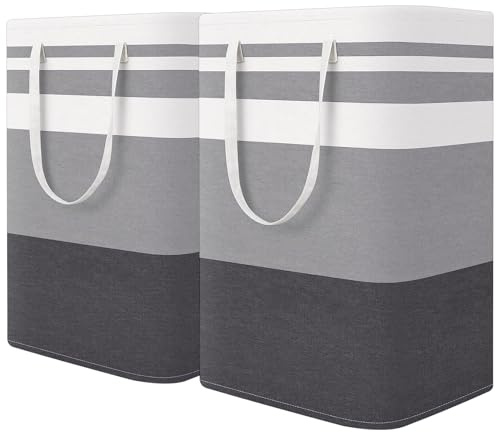 ASelected 2Pcs Large Laundry Basket 75 L Collapsible Washing Laundry Basket Hamper, Dirty Clothes Basket Laundry Bin Gradient Greyfor Clothes In The Dorm And Family