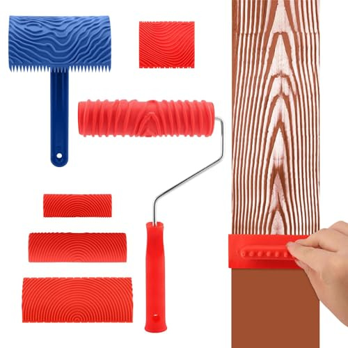 Holzmaserungswerkzeug-Set, 6-teilig, Holzmaserungswerkzeug, strukturierte Musterrolle mit Griff, DIY-Holzmaserung, Malwerkzeug für Wand, Zimmer, Kunstdekoration (Farbe: wie abgebildet)