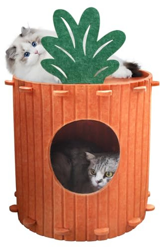 Katzenhaus aus Filz, Karotte Katzenhöhle Filz,Katzenbett für Katzen,waschbarem Haustierversteck, Schlafplatz 40X40X40CM Winterfest Katzenzelt, gemütliches Kätzchennest,Kratzschutz