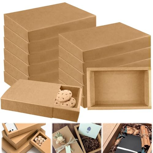 12 Stück Kraftpapier Schubladenbox, 20,5 X 14 X 3,6 CM Pappschachteln Mit Deckel, Natürlich Verpacken Faltschachtel, Geschenkboxen Aus Pappe, Kraftpapier-Schubladenboxen Für Geschenke, Schmuck