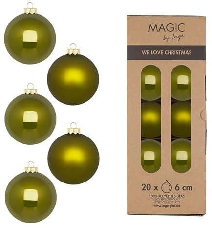 Weihnachtskugeln Glas 6cm 20 Stück - matt & glänzend - Christbaumkugeln Weihnachtsbaumkugeln für Weihnachten - Christbaumschmuck & Weihnachtsbaumschmuck Olivgrün - Green Olives