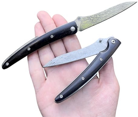 Obespina Couteau Pliant Lame Damas Gentleman Collection EDC Camping Pêche Couteau De Poche Manche En Bois D'ébène
