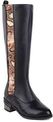 HQINGAXU Donna Stivali al Ginocchio Zip Laterale Punta Stretta Stivali Lunghi in Pelle Tacco Medio Stivali da Biker Lavoro Caldi Stivali Polpacci Larghi Equitazione Plus Size,Nero,46.5 EU