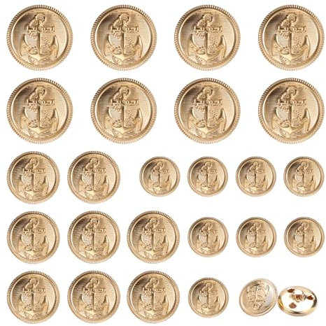 YZROHYI 24 Stück Goldene Knöpfe zum Annähen 15 MM /20 MM /25 MM,Trachtenknöpfe Blazer Metall,Coat Buttons,Strickjacke Buttons Mäntel Vintage für Jacke, Uniform, Kleidung
