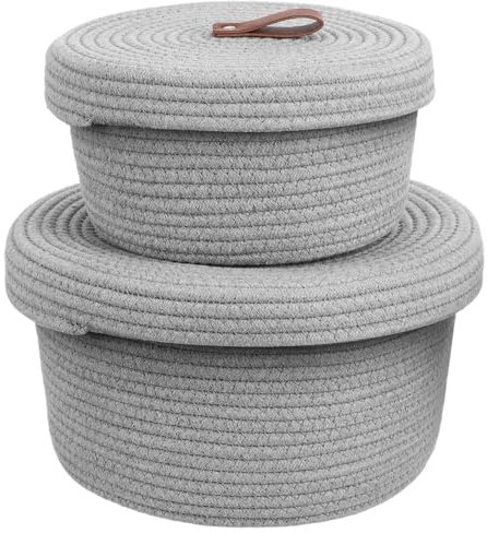 TOPBATHY Geflochtener Baumwollseil Aufbewahrungskorb Mit Deckel 27X27X17 Cm Runder Organizer Für Wohnzimmer Kinderzimmer Und Schlafzimmer