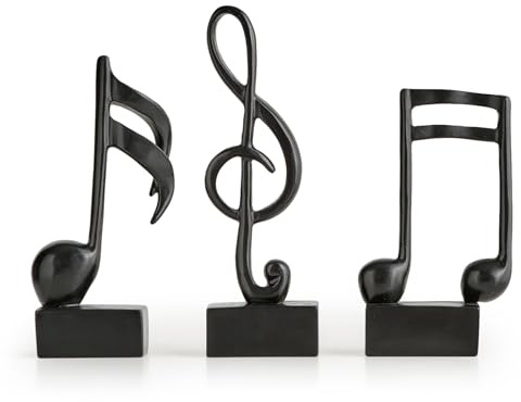 FJSPERM Musiknoten Deko Figuren 3er Set, Moderne Resin Schwarz Matte Musik Skulpturen, Tischdeko & Regal Deko für Wohnzimmer Schlafzimmer Büro Musikstudio
