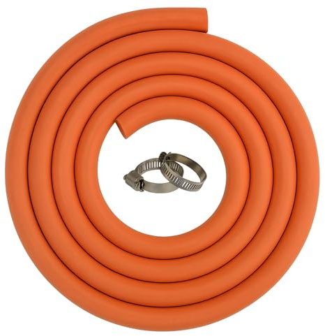 [FIXINGS DIRECT] 8mm High Pressure LPG Rubber Gas Hose Pipe with 2 Clips (1-50m) UV Resistant, Burst-Proof Outdoor Gas Pipe for BBQ, Patio Heater, Camping Stove EN16436 (1m + (2X Hose Clips))