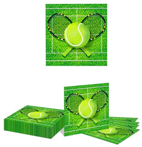 Kotkiddy 20 Stück Tennis Servietten Schöne Quadratische gefaltete Papier Servietten mit Echten Tennis Grafiken, Passt zur Tennis Party Kollektion