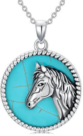 BETHZA Echter Türkis Pferde Anhänger 925 Sterlingsilber Native American Boho Western Halskette für Damen Schmuck Geschenk zum Geburtstag