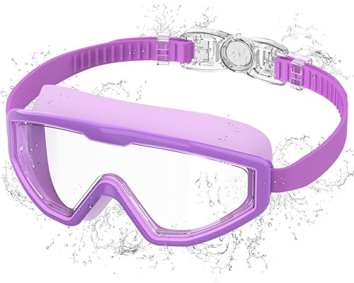 Ambienden Lunette de Piscine Enfant Anti-Buée & UV, Vision Large - Réglage Rapide 1 Touche, Joint Silicone Confortable, lunettes de natation Mixte 3-12 Ans, Purple