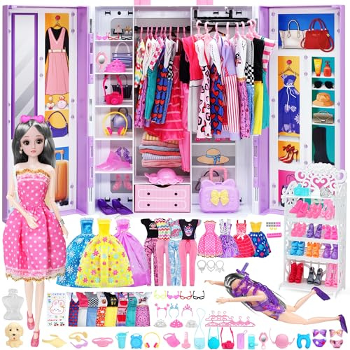 Puppe Kleidung und Zubehör mit Puppe, Prinzessin Kleider, Modekleider, Pullover, Slip Kleider, Aufhänger, Schuhe, Dress up Spielzeug für Mädchen Kinder Kleinkinder Spielzeug
