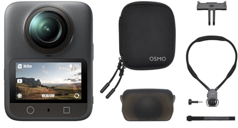 DJI Osmo 360 Nackenhalterung Combo, 360 Kamera mit 1-Zoll 360° Aufnahmen, 170° Sichtfeld, Natives 8K 360° Video, magnetischer Schnellverschluss, Action-Kamera für Motorradfahrer