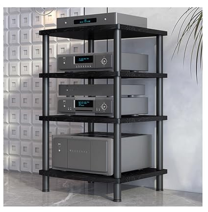 HiFi Rack AV Media Stand Wooden 4Tier CD Turntable Stereo Component Tower Home Theater TV Console Equipment Shelf (Black)