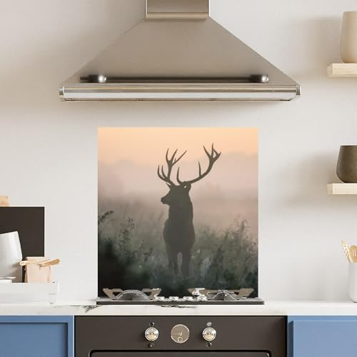 Premium 60 x 65cm Misty Stag 6mm Glass Toughened Kitchen Splashback