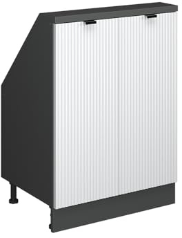 Vicco Küchenschrank für Dachschrägen R-Line, Weiß Riffel, 60 cm | 2 Türen · Tiefe 46 cm · Höhenverst. Füße · 1 Einlegeboden · ✓ Frei kombinierbar