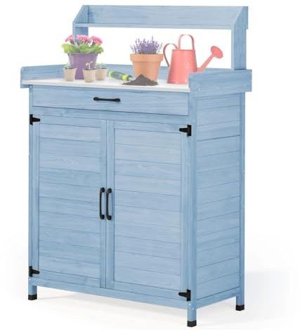 Divit Gartenschrank mit Arbeitsfläche Outdoor Schrank wetterfest (blau)
