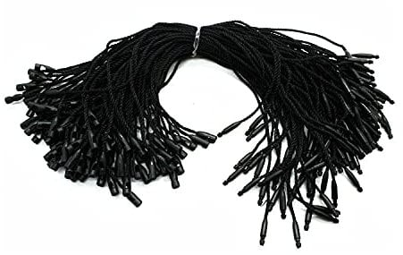 Trimming Shop Set of 100 Pieces Black Nylon String Hang Tags - Snap Lock Pins Loop Price Tag Fastener for Attaching Labels and Security Tags - Fastener for Products, 7 inches Long