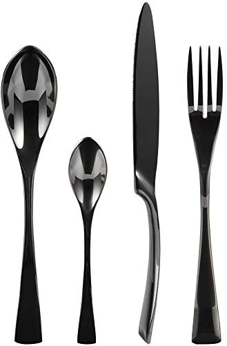 LEKOCH 24 teilig Besteck Set 6 personen Schwarz Hochglanz 18/10 Schwarzes Besteck edelstahl schwarz