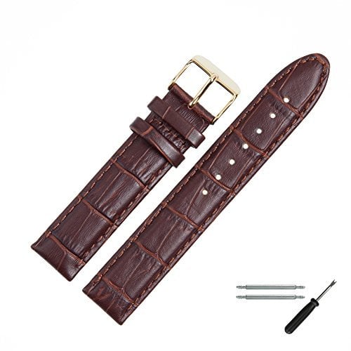MARBURGER Uhrenarmband 20mm Leder Braun Gold Alligator Prägung Mit Naht - Montage Set 1392032000220