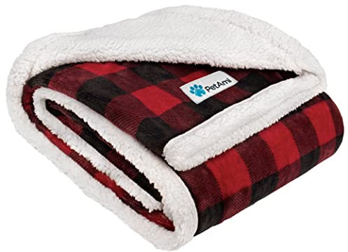 PetAmi Hundedecke, Sherpa-Hundedecke, Plüsch, wendbar, warme Haustierdecke für Hundebett, Couch, Sofa, Auto (Kariertes Rot, 152 x 101 cm)
